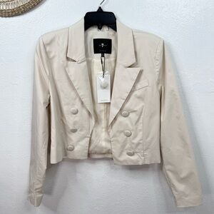 7 For All Mankind Blazer Jacket Size M Ivory Cropped Double-Breasted Lg buttons